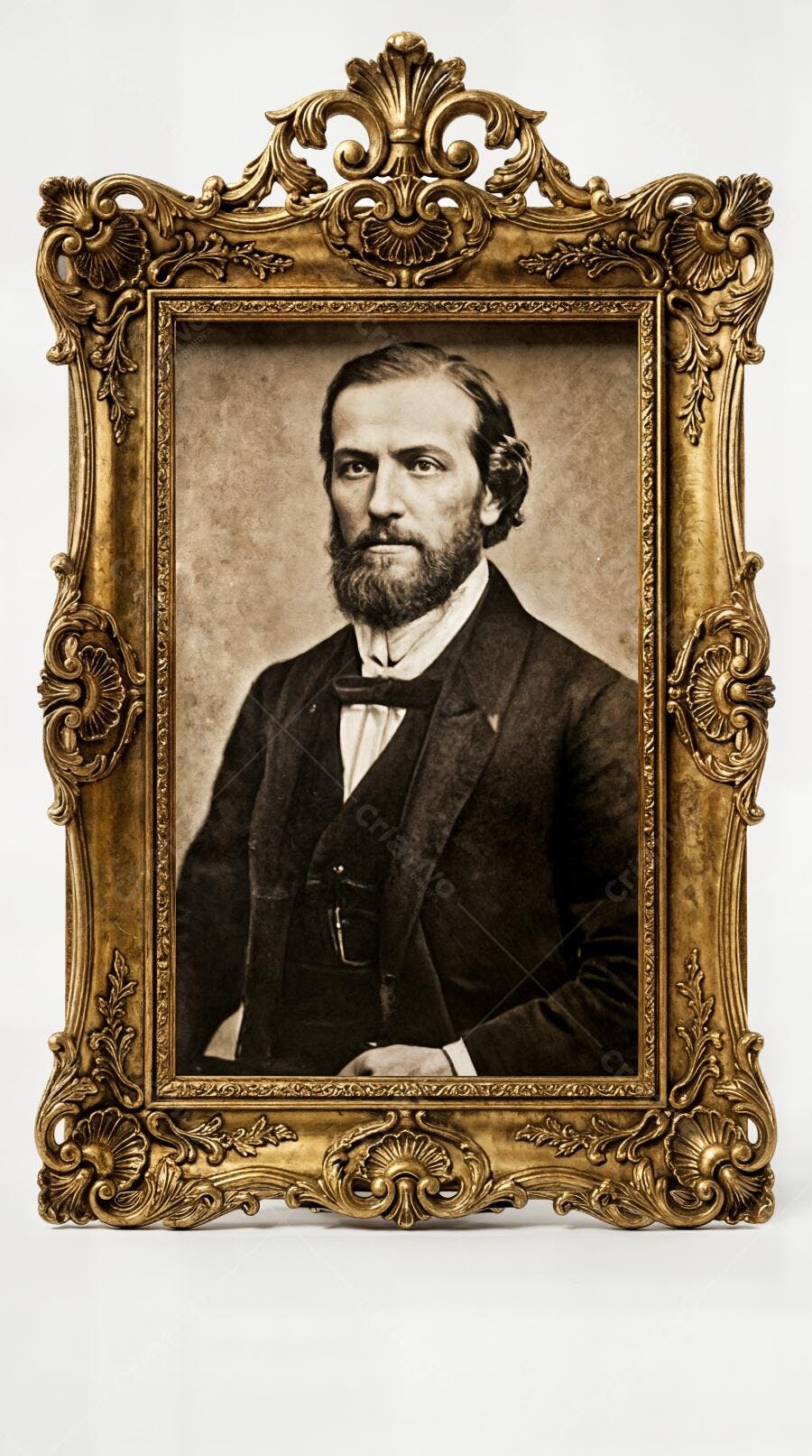 Foto Retrato Homem Barba Terno Antigo Moldura Dourada