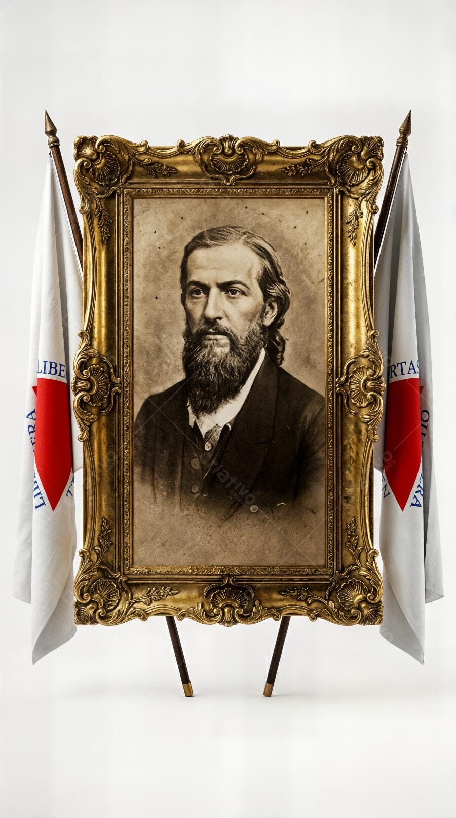 Foto Tiradentes Retrato Histórico Moldura Dourada Bandeiras