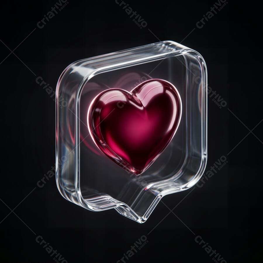 Ícone Coração Curtir 3D Transparente Instagram Fundo Preto