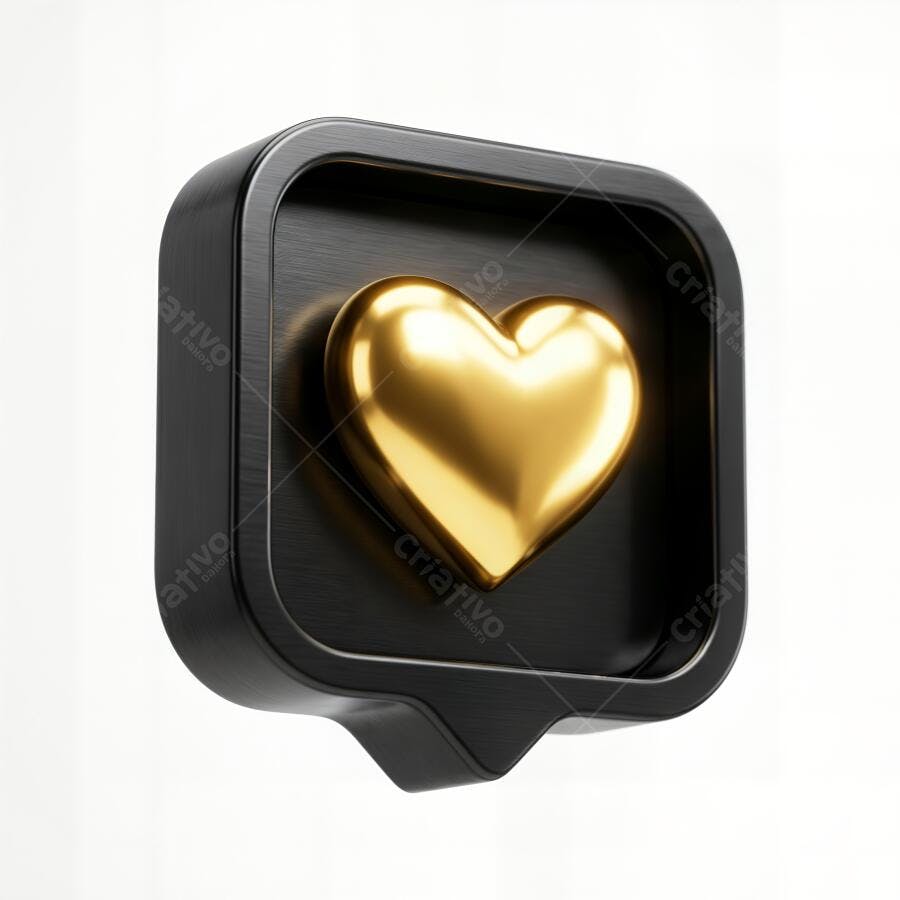 Ícone Coração Dourado 3D Notificação Like Redes Sociais