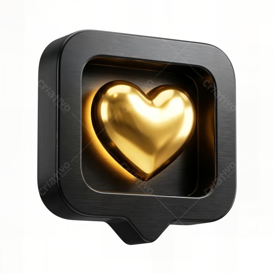 Ícone Coração Dourado 3D Notificação Mídia Social