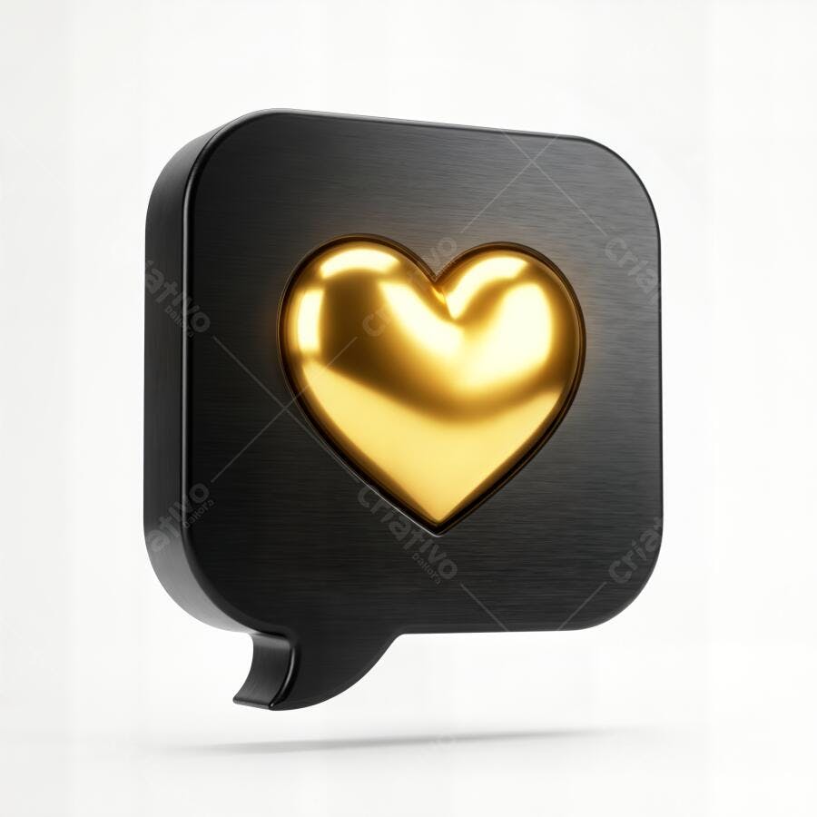 Ícone Coração Dourado Balão de Fala Preto Mídia Social 3D