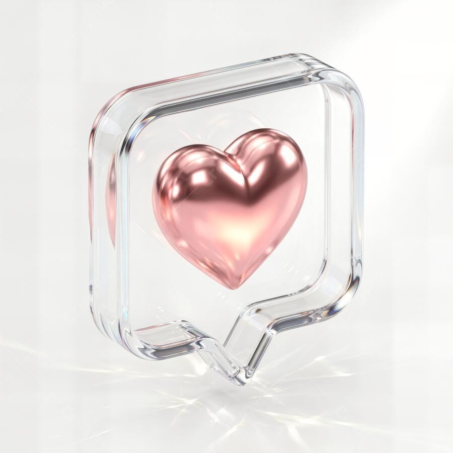 Ícone Coração Rosa dentro Balão de Fala Transparente 3D
