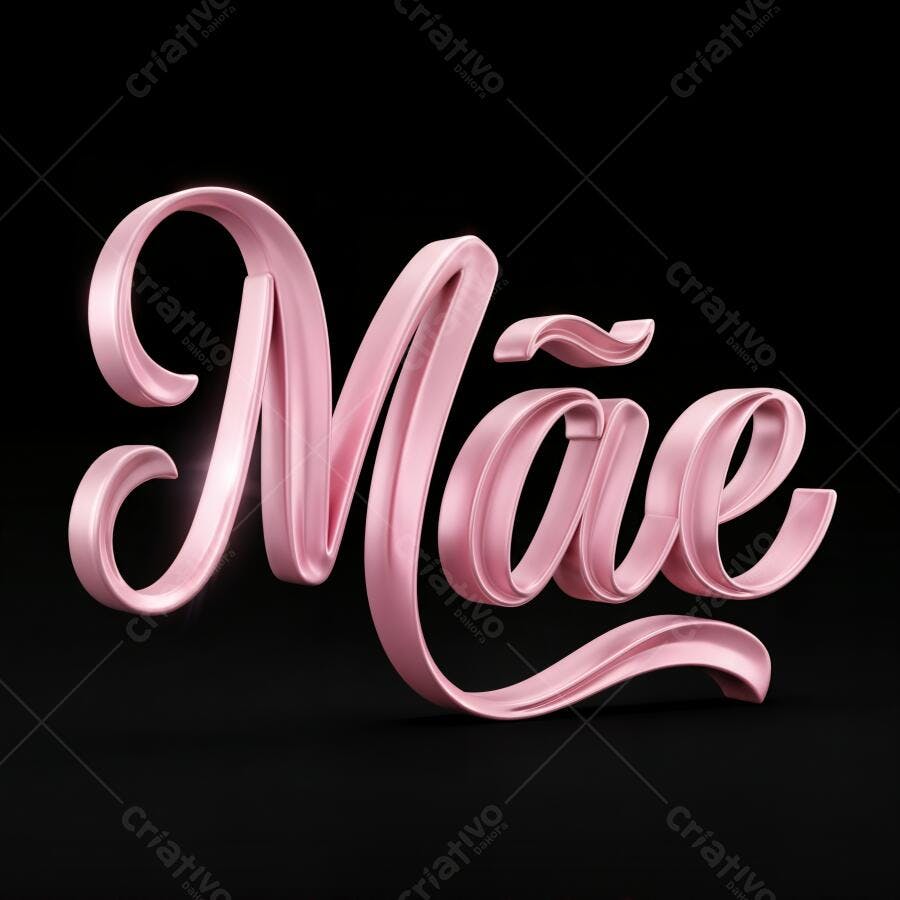 Mãe 3D Rosa Tipografia Dia das Mães Fundo Preto