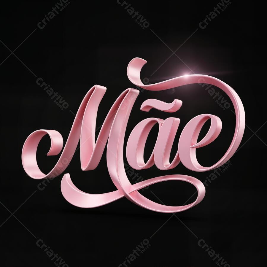Mãe Caligrafia 3D Rosa Dia das Mães Fundo Preto