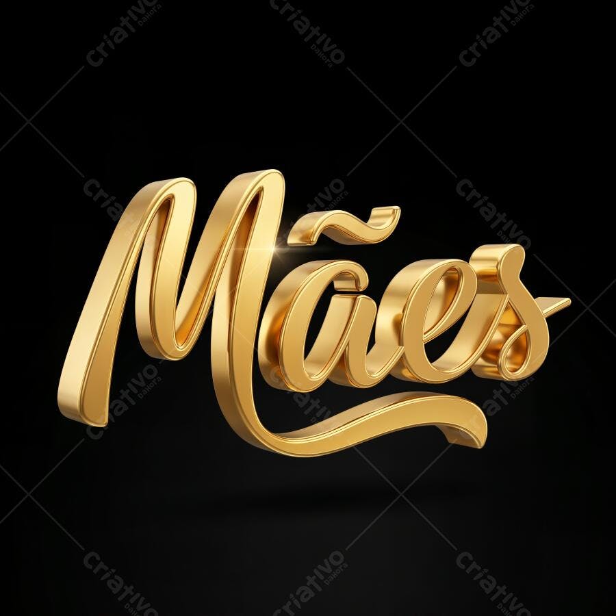 Mães Dourado 3D Render Dia das Mães Fundo Preto