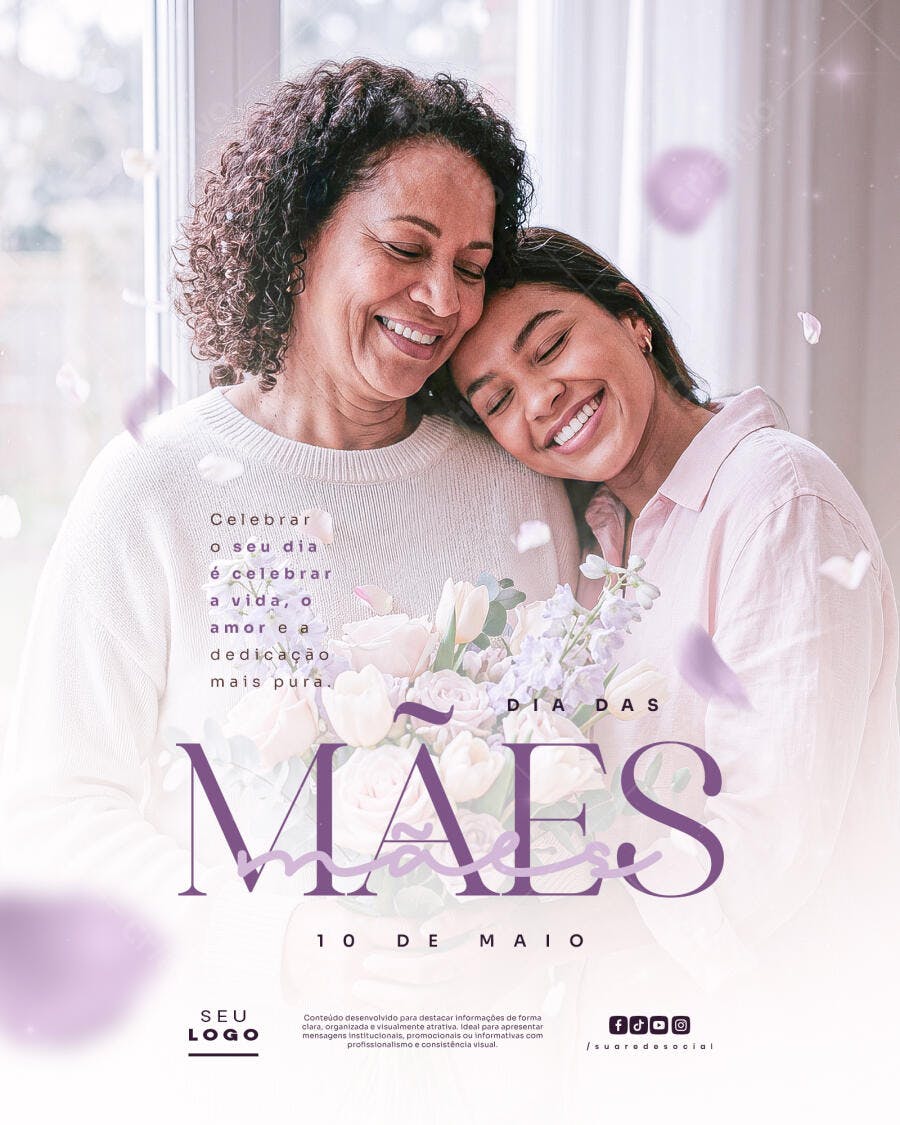 Post Instagram Dia das Mães Floral Maio PSD Editável