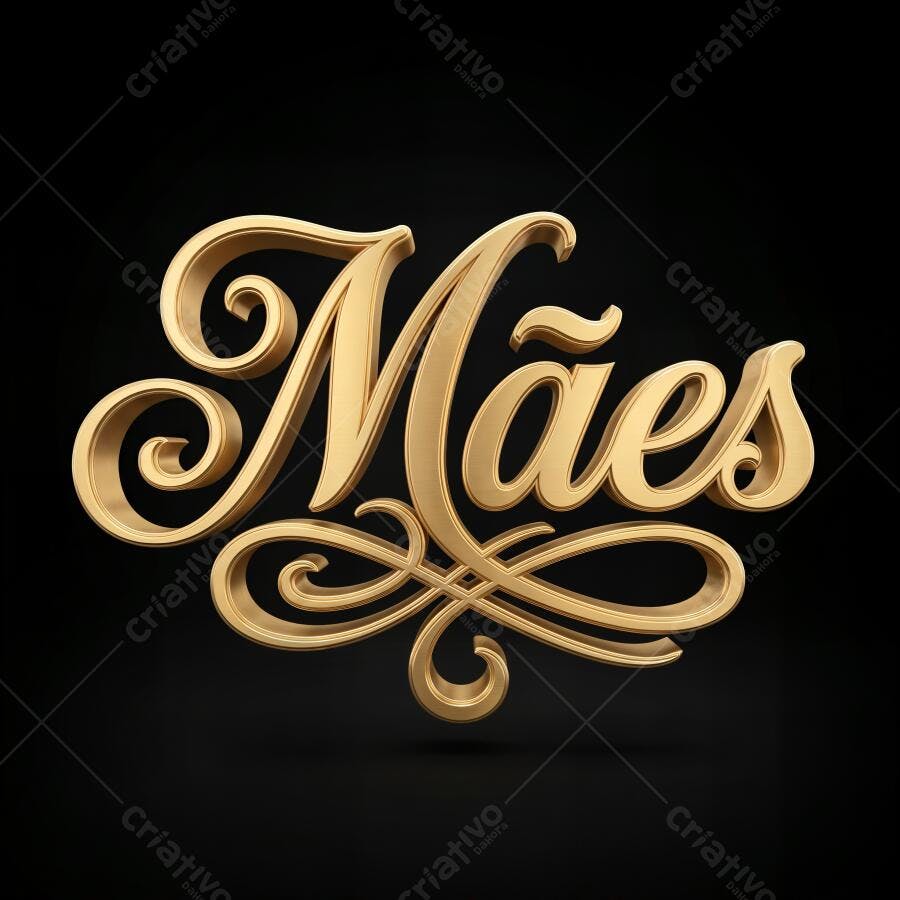 Texto 3D Dourado Mãe Dia das Mães Fundo Preto