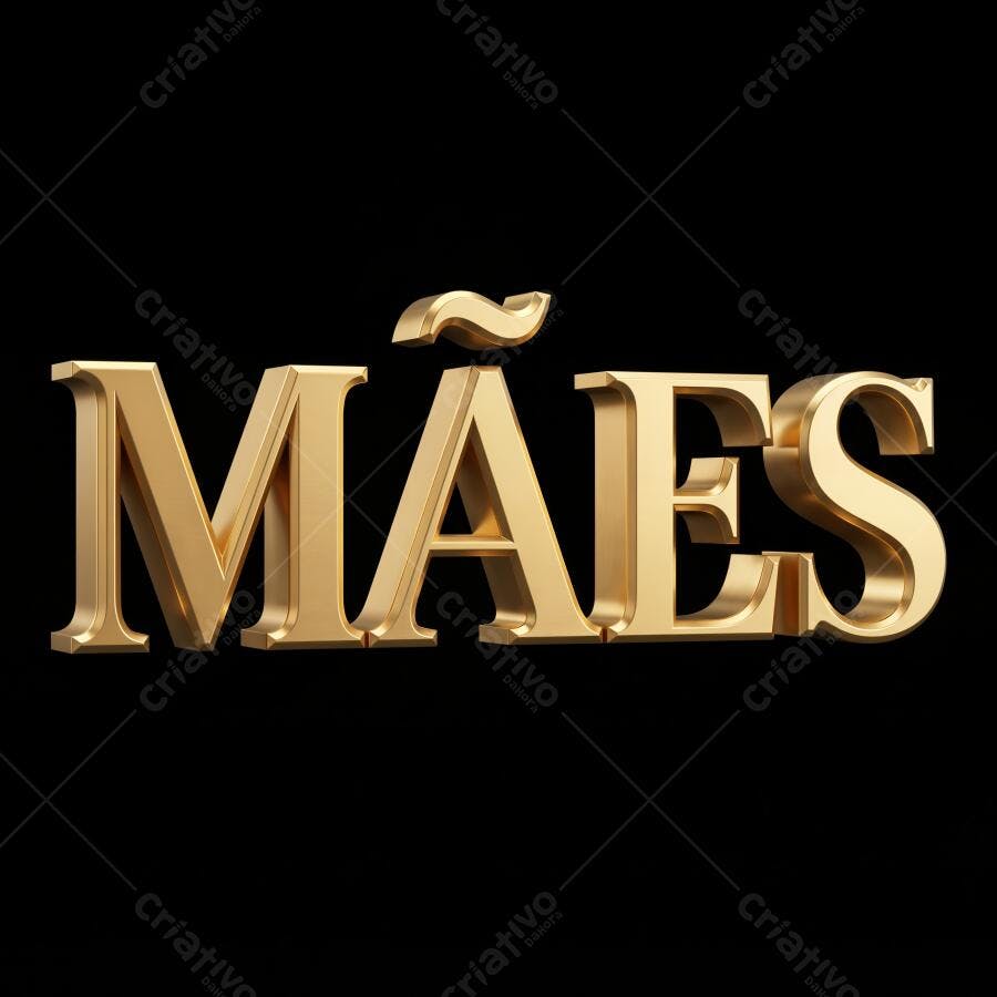 Texto 3D Dourado Mães Fundo Preto Dia das Mães