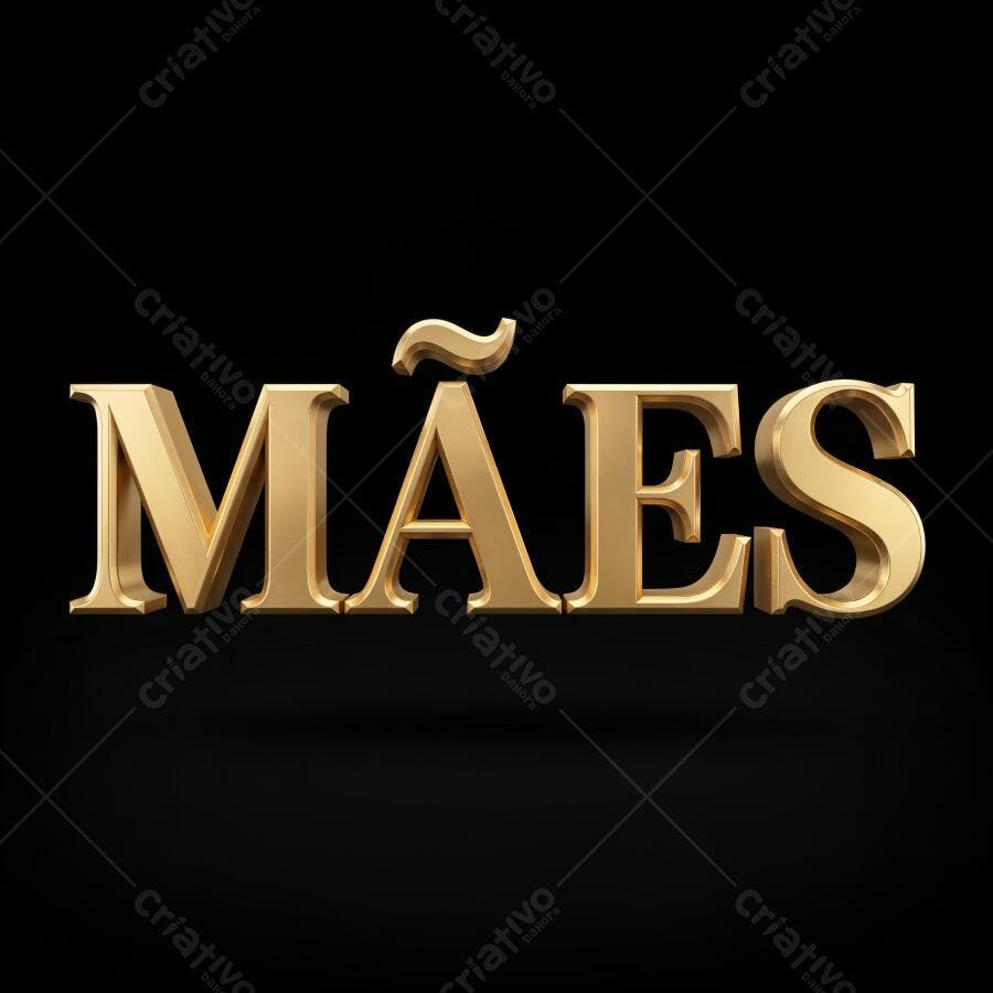 Texto 3D Dourado Mães Fundo Preto Dia das Mães