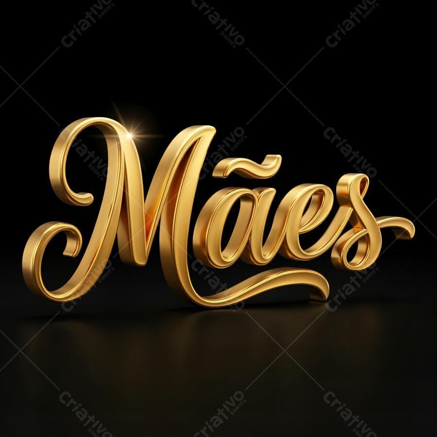 Texto 3D Dourado Mães Fundo Preto Elegante