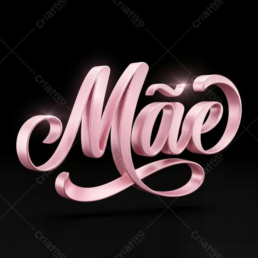 Texto 3D Mãe Rosa Metálico Fundo Preto Dia das Mães