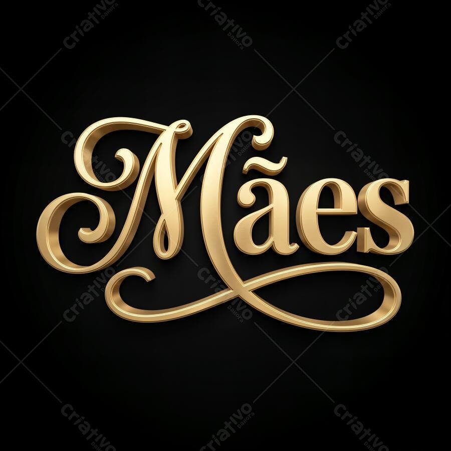 Texto 3D Mães Dourado Fundo Preto Caligrafia Elegante