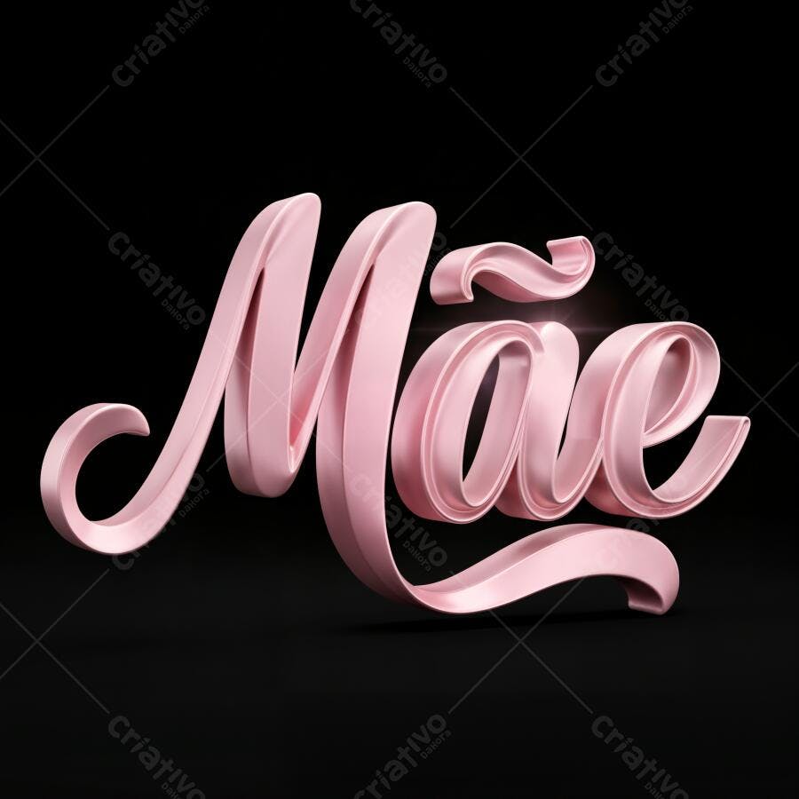 Texto Mãe 3D Rosa Claro Fundo Preto Dia das Mães