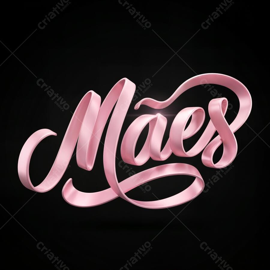 Tipografia Mães 3D Rosa Claro Fundo Preto Dia das Mães