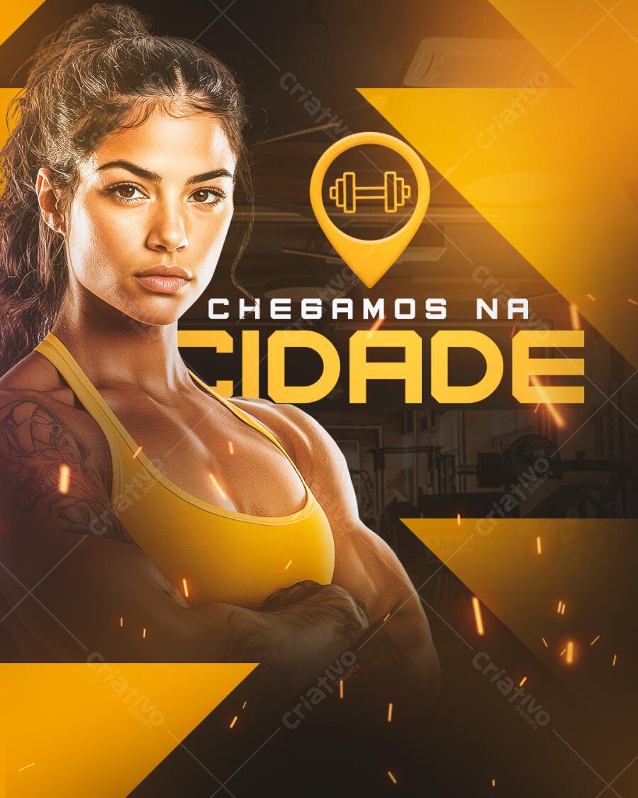 Flyer Academia Fitness Chegamos na Cidade PSD Editável