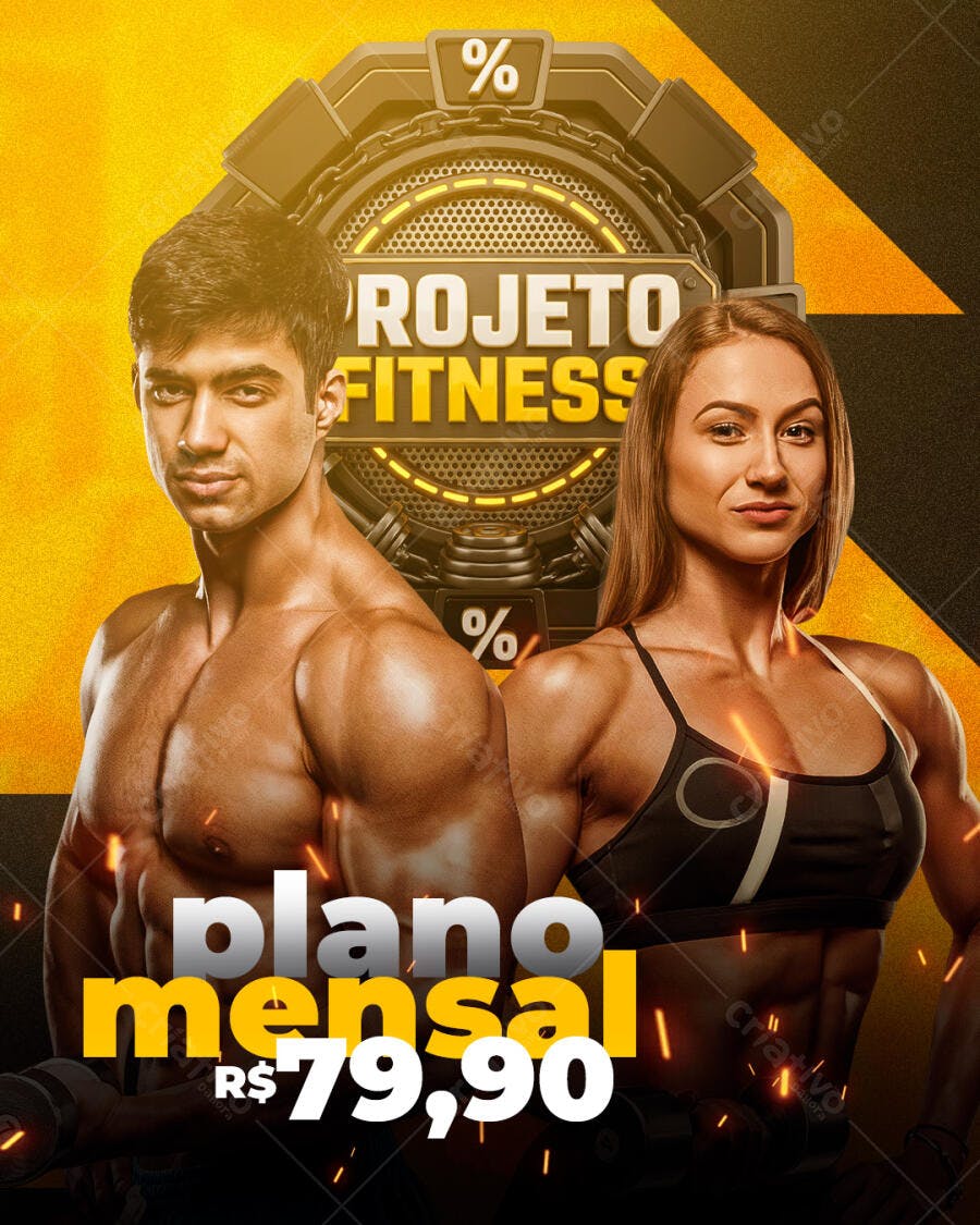 Flyer Academia Fitness Projeto Mensal PSD Editável