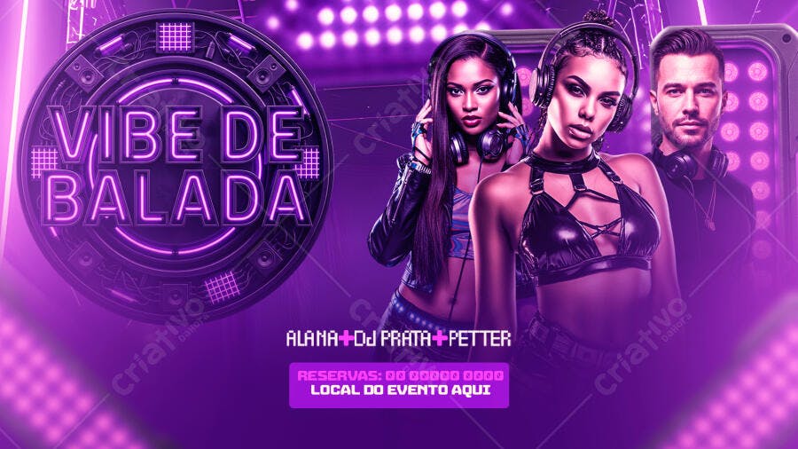 Flyer Balada Festa Eletrônica Roxo PSD Editável