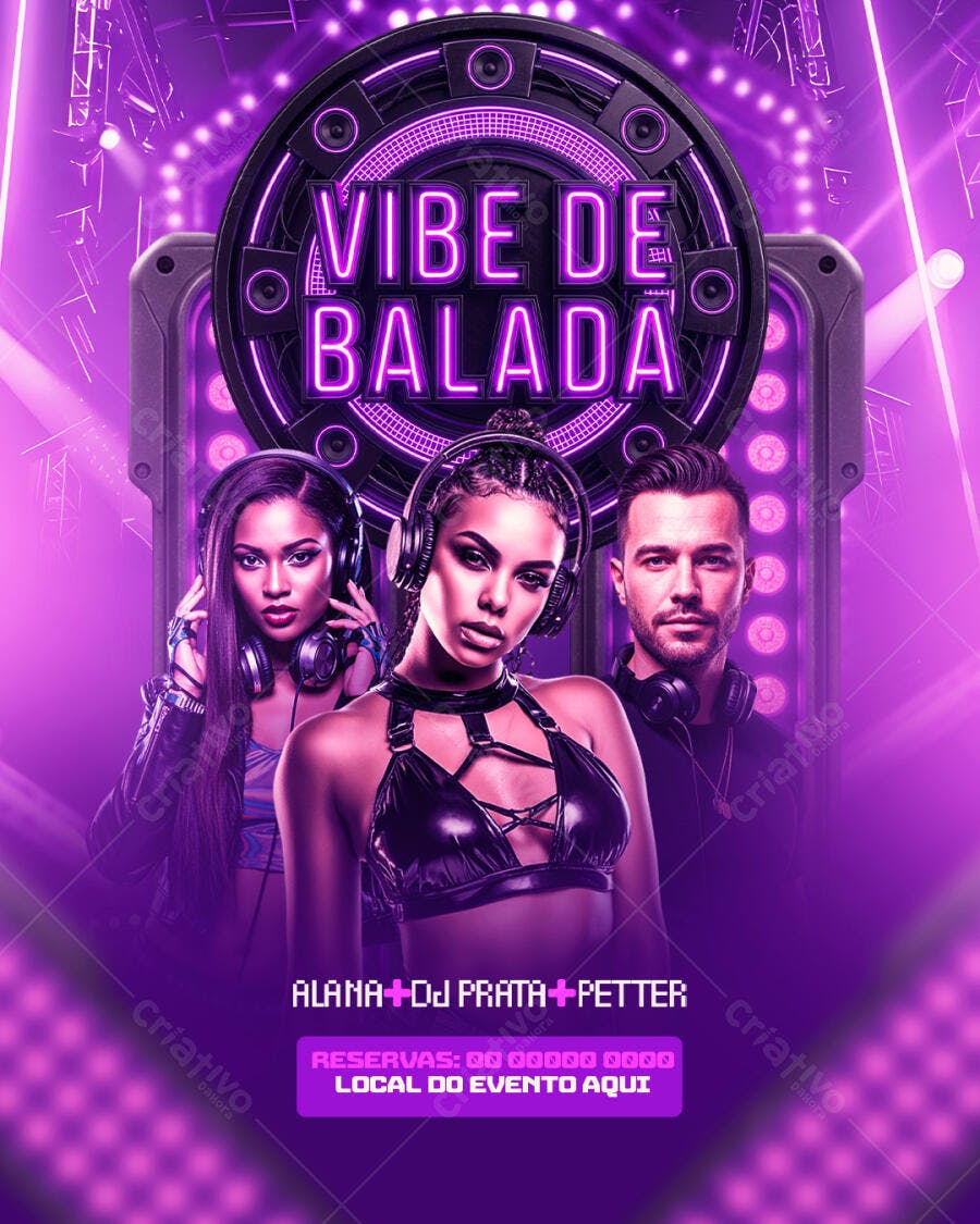 Flyer Balada Festa Eletrônica Vibe Noturna PSD Editável