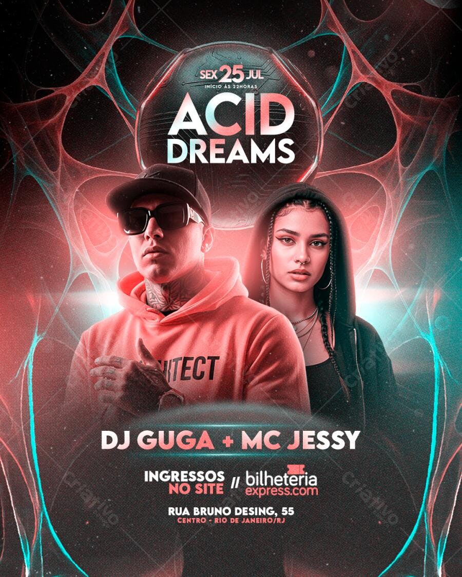 Flyer Festa Balada Acid Dreams PSD Editável