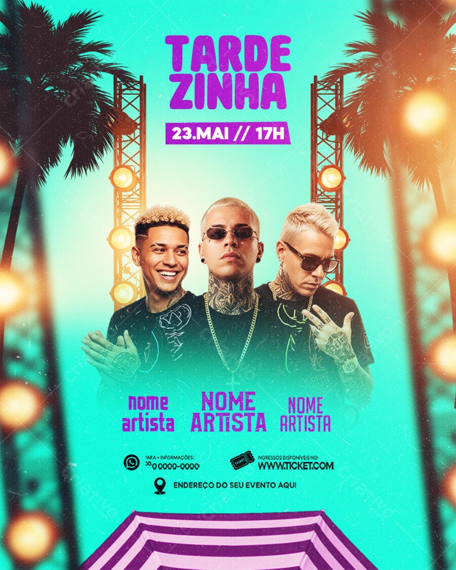 Flyer Tarde Zinha Festa Evento Musical PSD Editável