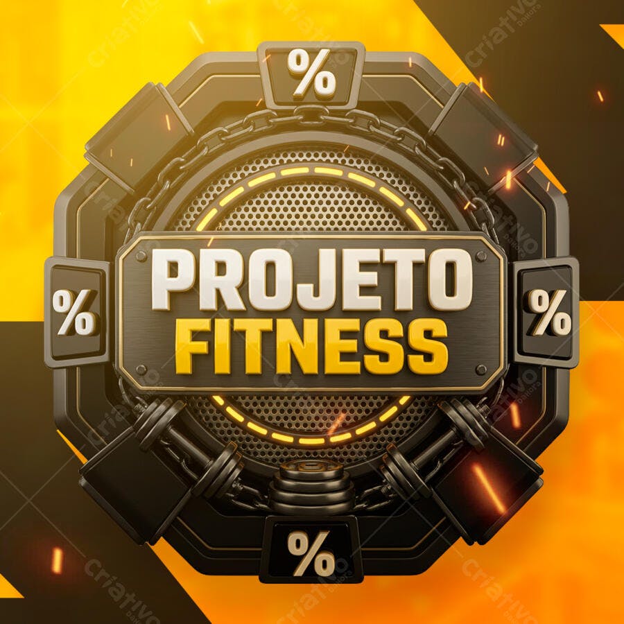 Logo Projeto Fitness Academia Musculação PSD Editável