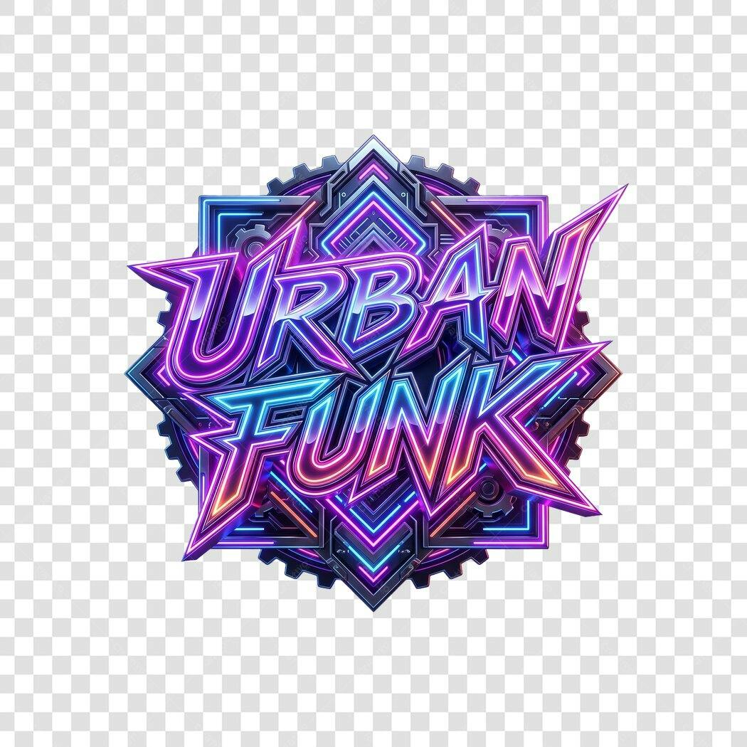 Logo Urban Funk Neon Estilo 3D PNG Fundo Transparente