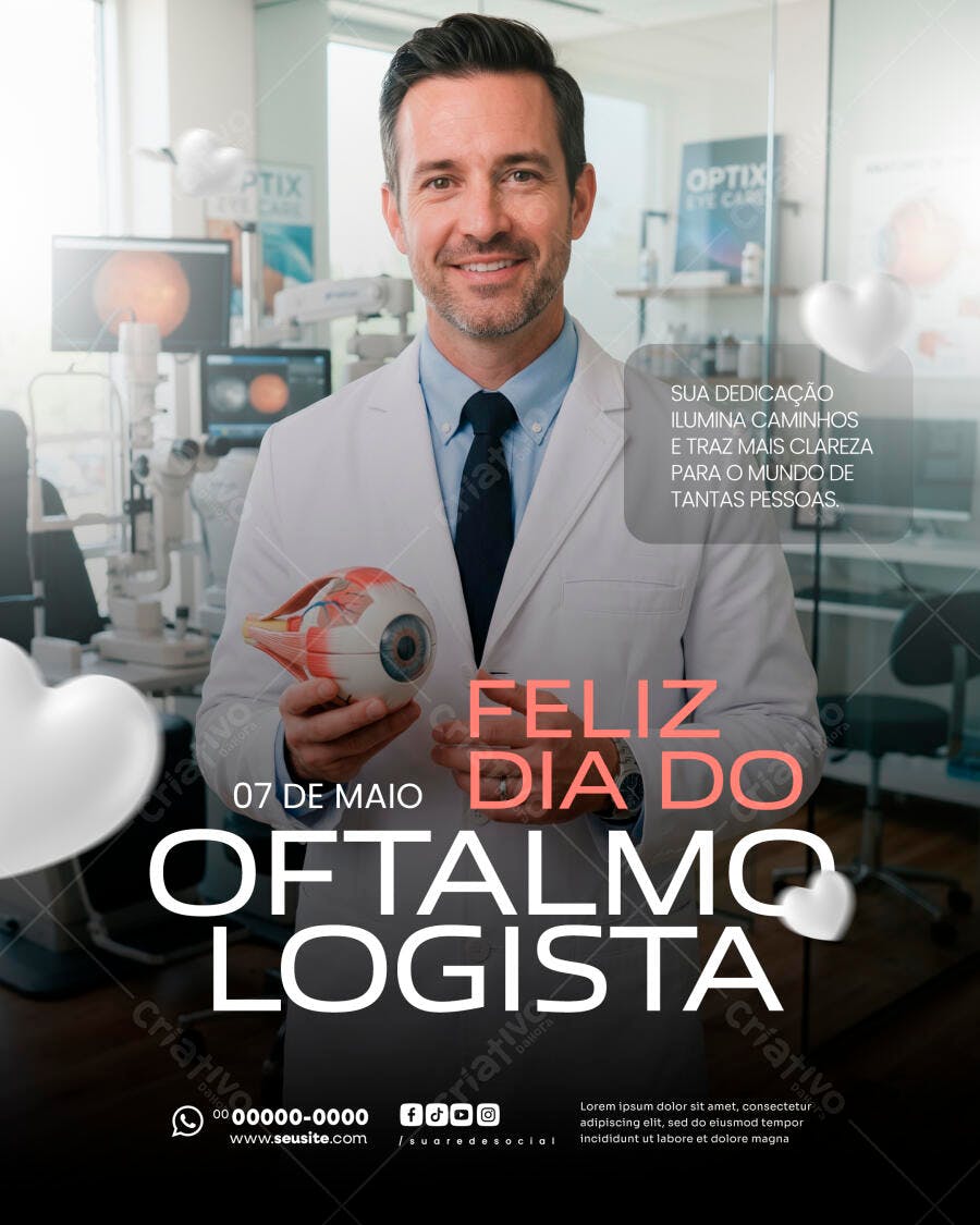 Post Dia do Oftalmologista 07 de Maio Clínica Médica PSD Editável