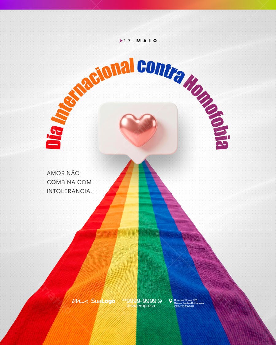 Post Dia Internacional Contra Homofobia Maio PSD Editável