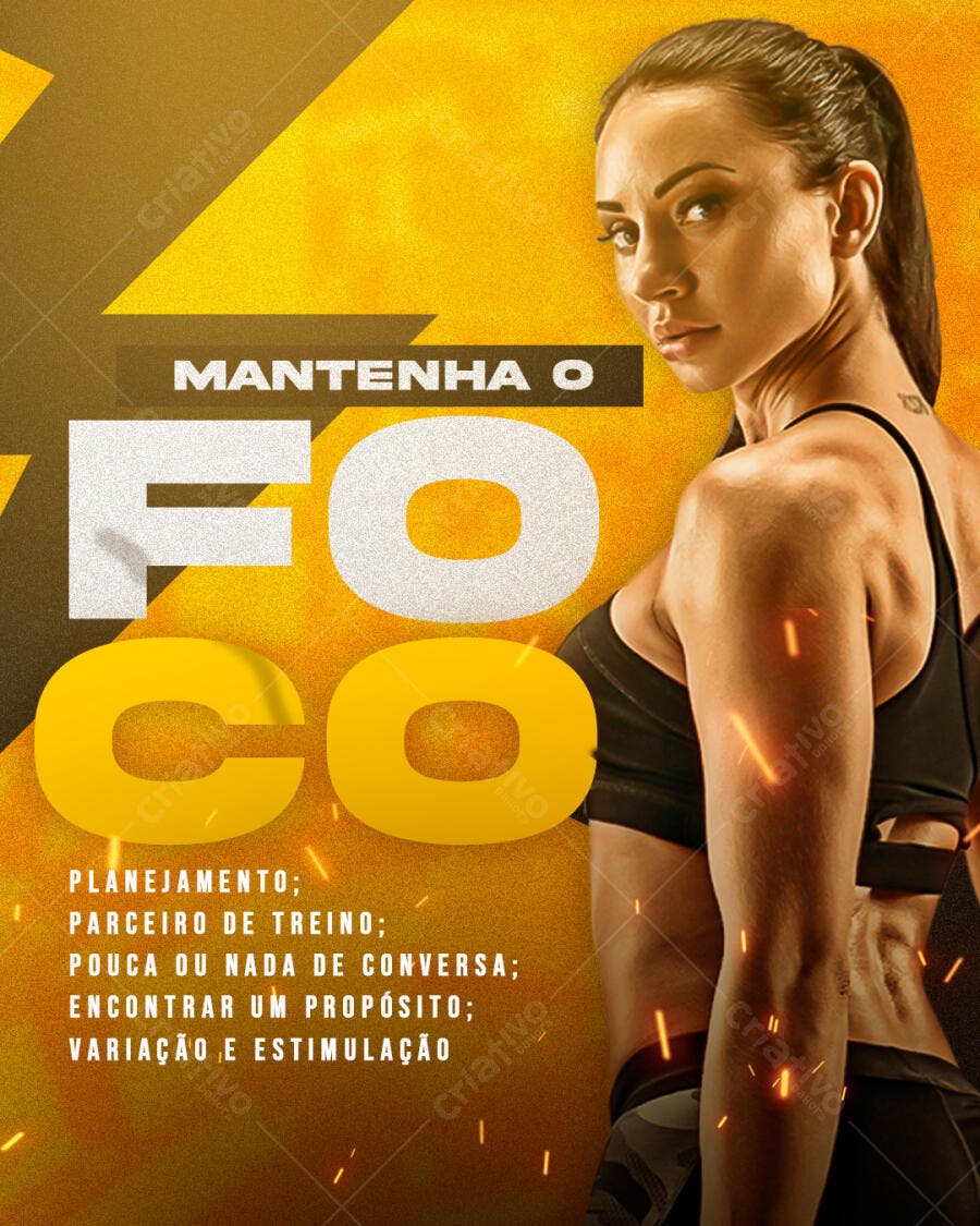 Post Instagram Academia Fitness Foco PSD Editável