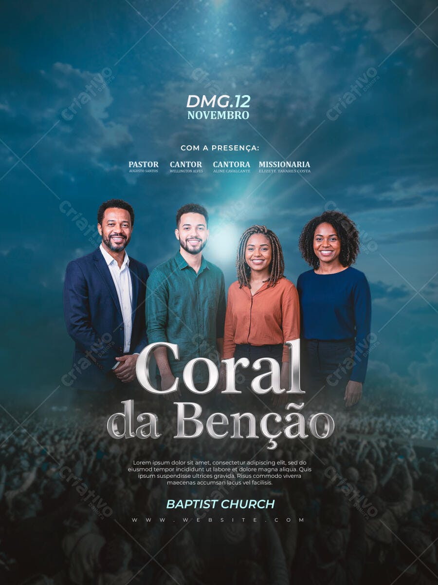 Post Instagram Coral da Benção Igreja Cristã PSD Editável