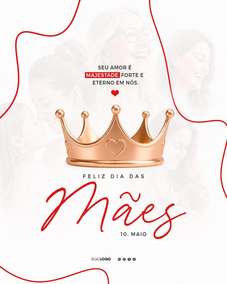 Post Instagram Dia das Mães Coroa Dourada PSD Editável