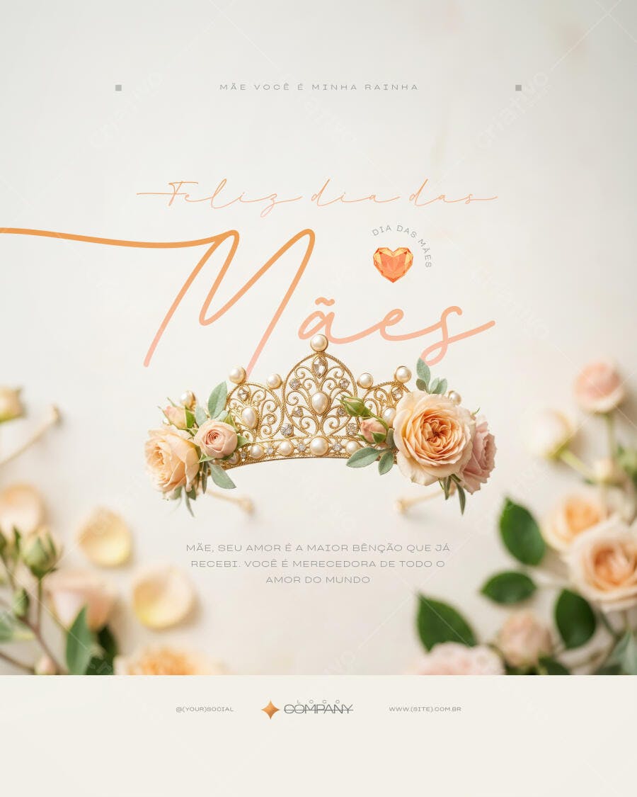Post Instagram Dia das Mães Coroa Rosas PSD Editável