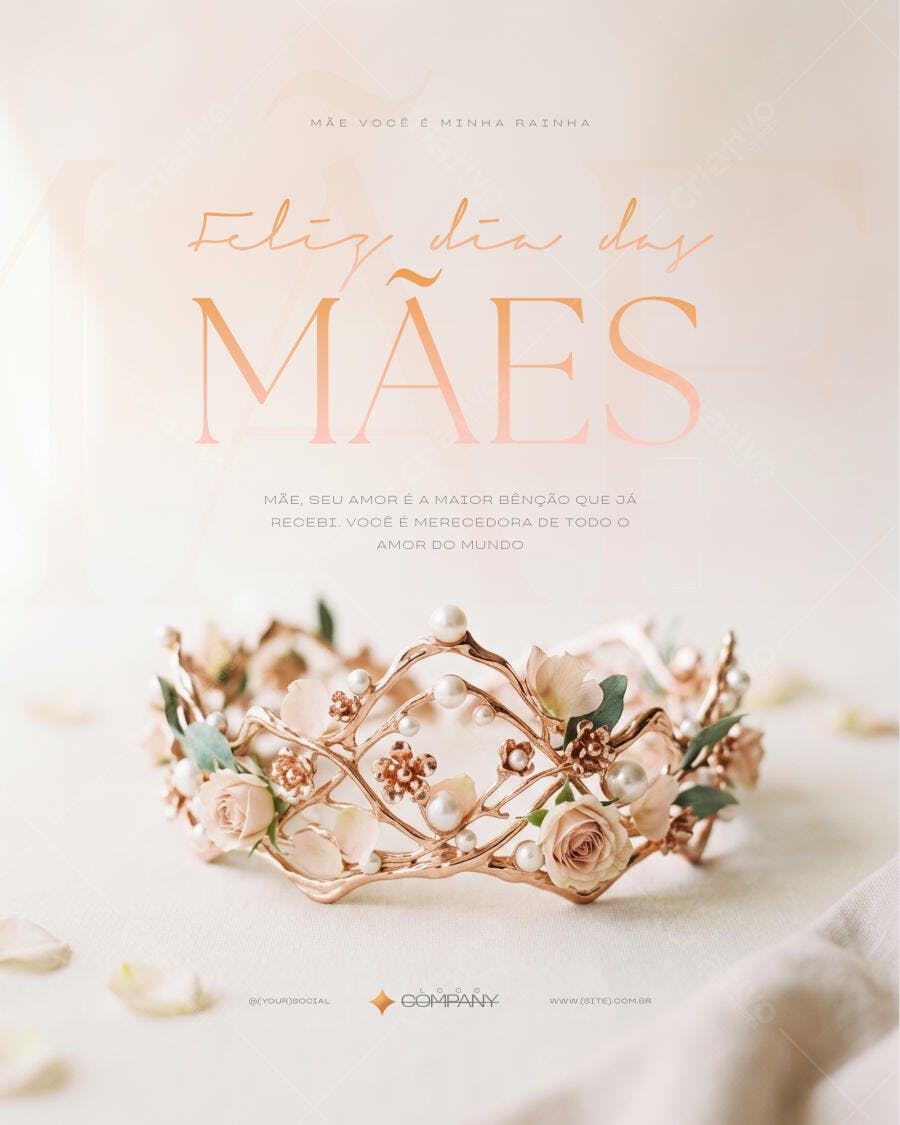 Post Instagram Dia das Mães Coroa Rosé PSD Editável