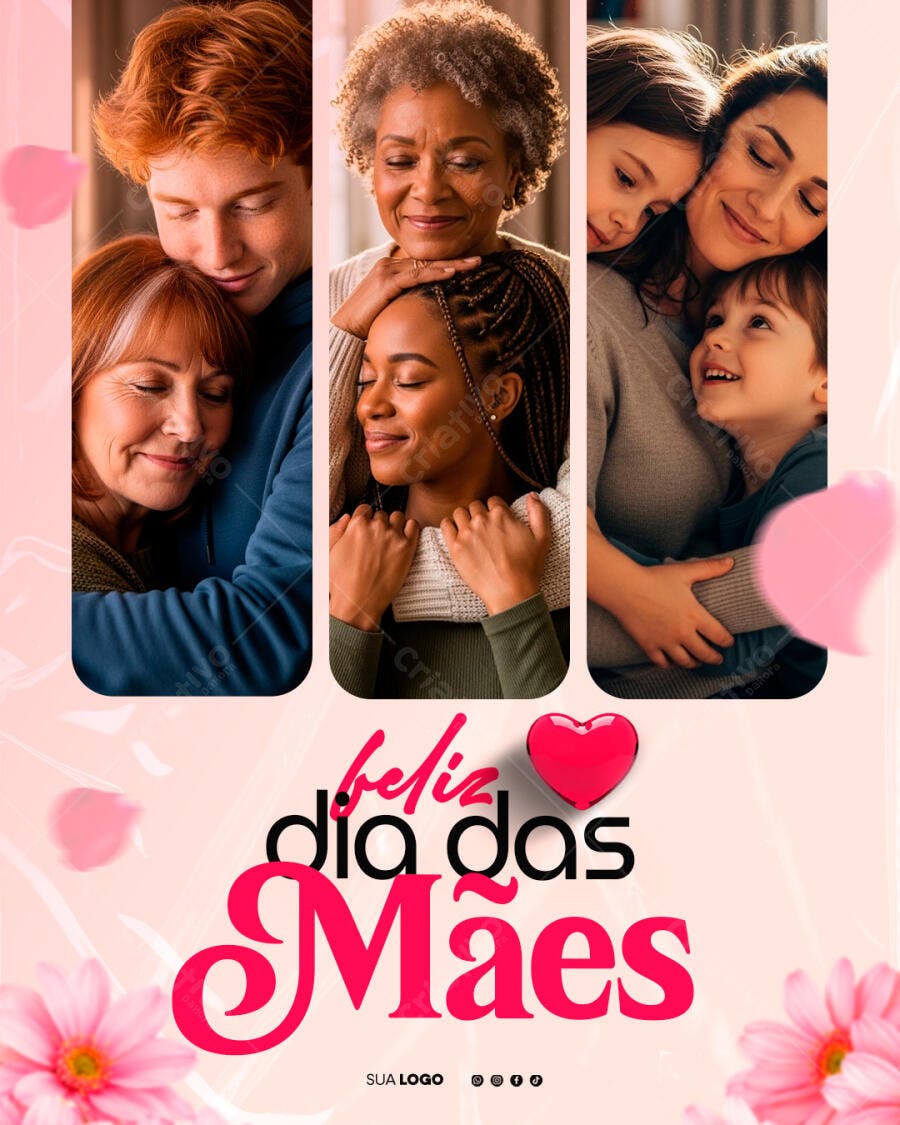 Post Instagram Dia das Mães Família Rosas PSD Editável