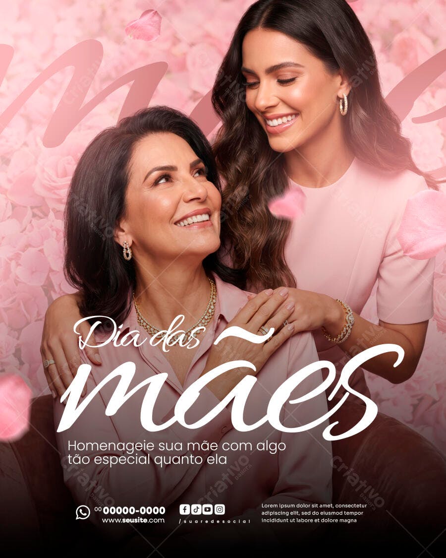 Post Instagram Dia das Mães Rosas PSD Editável