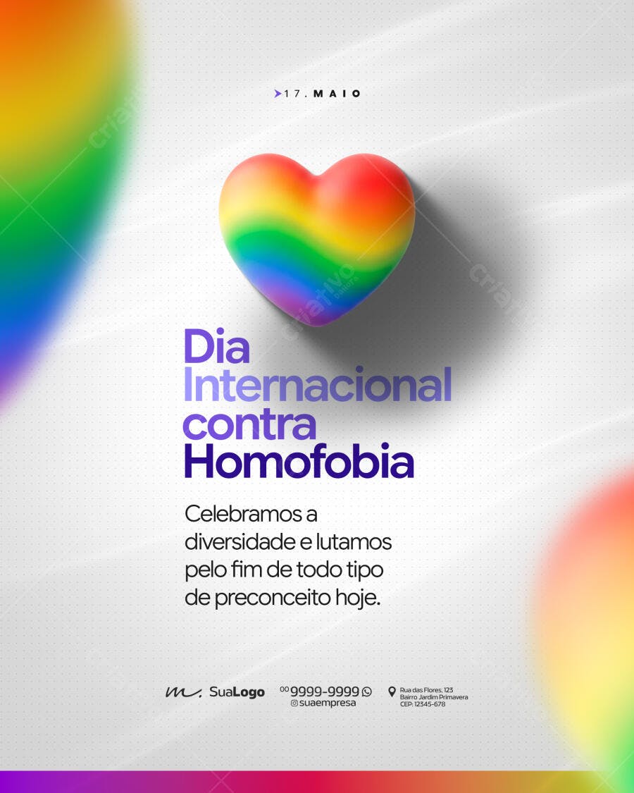 Post Instagram Dia Internacional Contra Homofobia PSD Editável