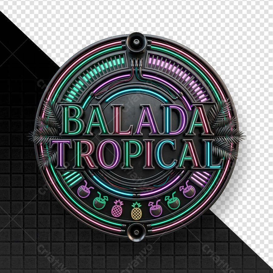 Selo 3D Balada Tropical Neon Preto PNG Transparente