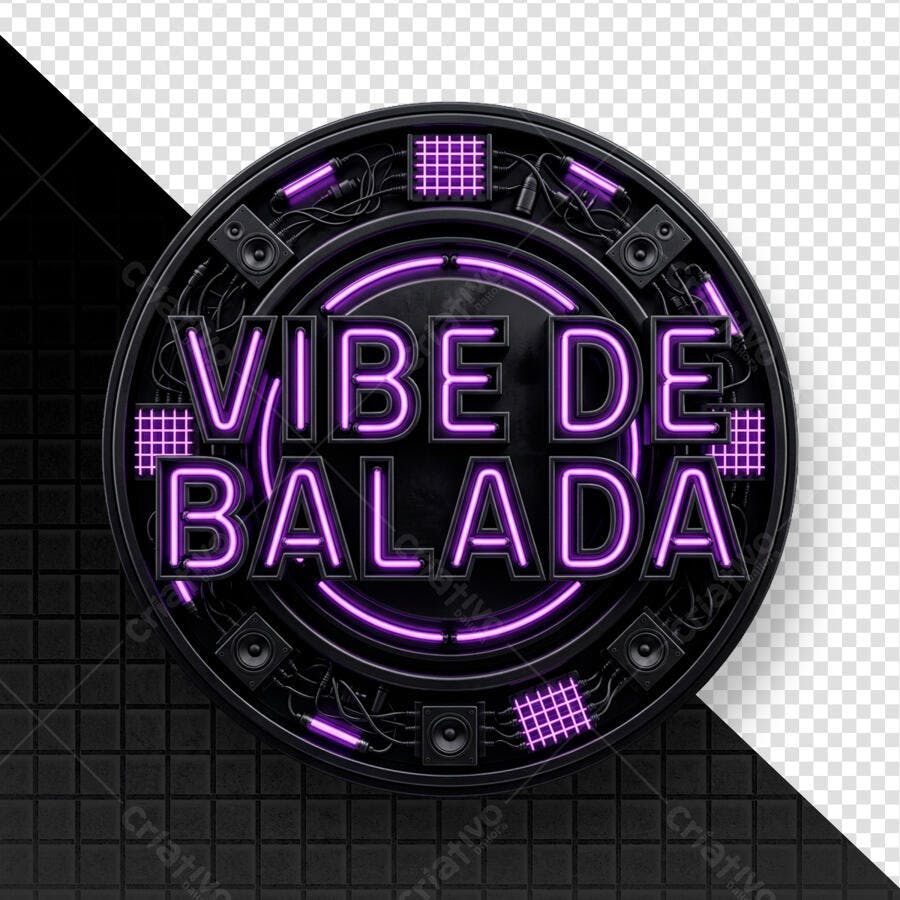 Selo 3D Vibe de Balada Neon Roxo e Preto PNG Transparente