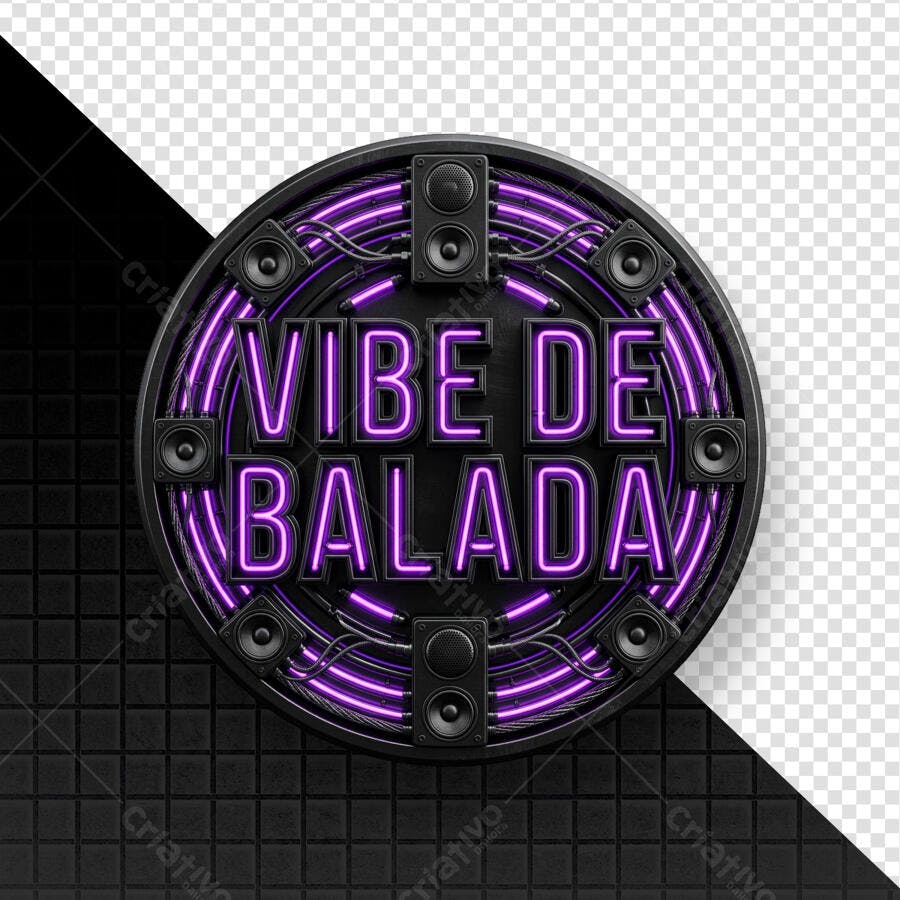 Selo 3D Vibe de Balada Neon Roxo e Preto PNG Transparente