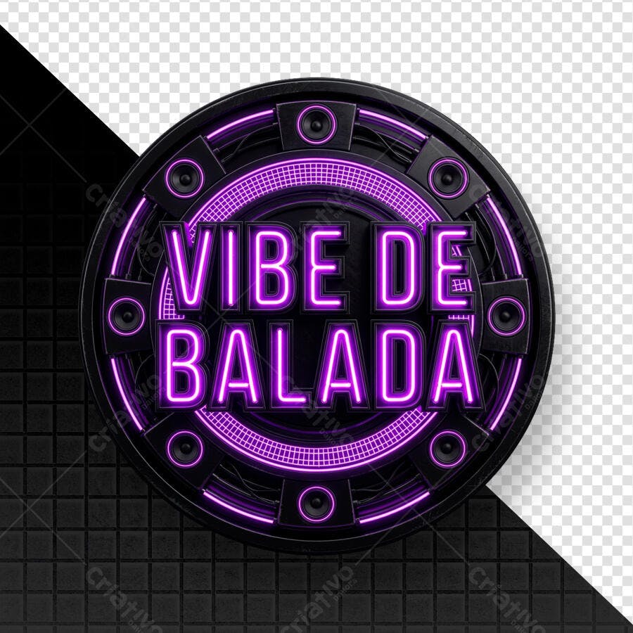 Selo 3D Vibe de Balada Neon Roxo PNG Fundo Transparente