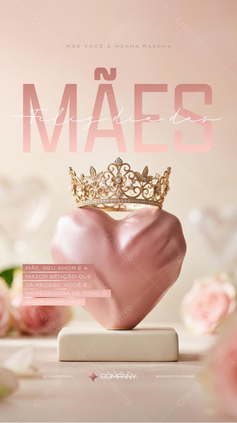 Story Dia das Mães Coroa Coração Rosê PSD Editável