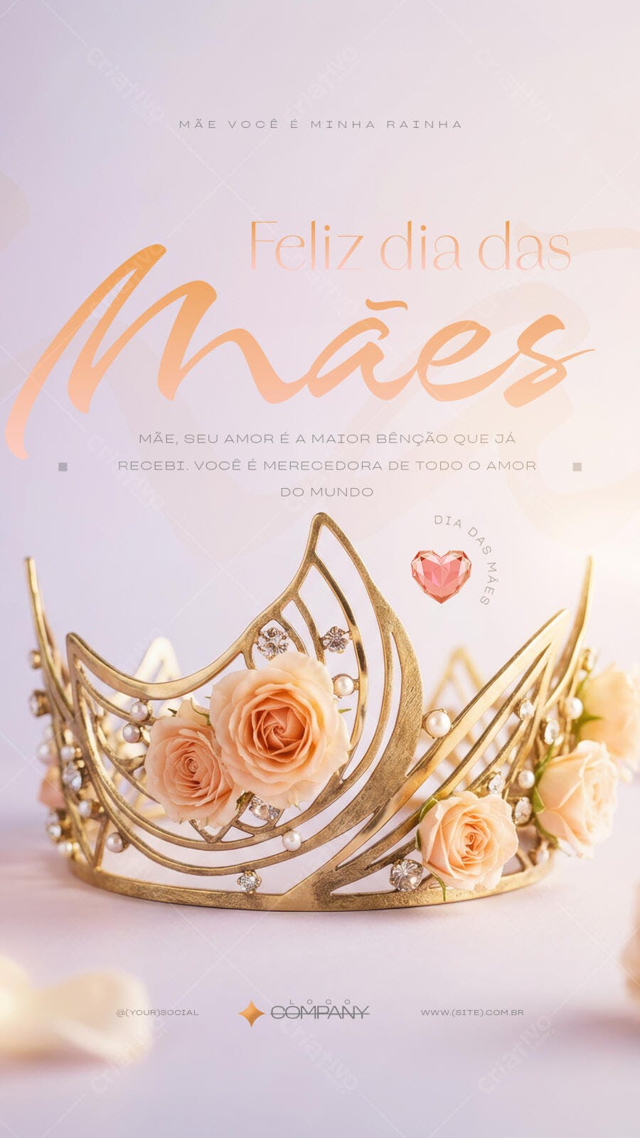 Story Dia das Mães Coroa Rosas Dourado PSD Editável