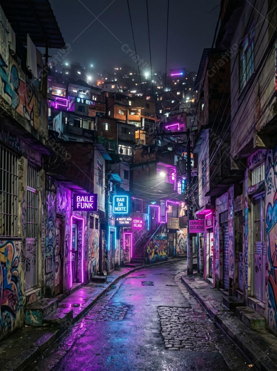 Textura Rua Favela Neon Urbana Noite para Fundo Digital