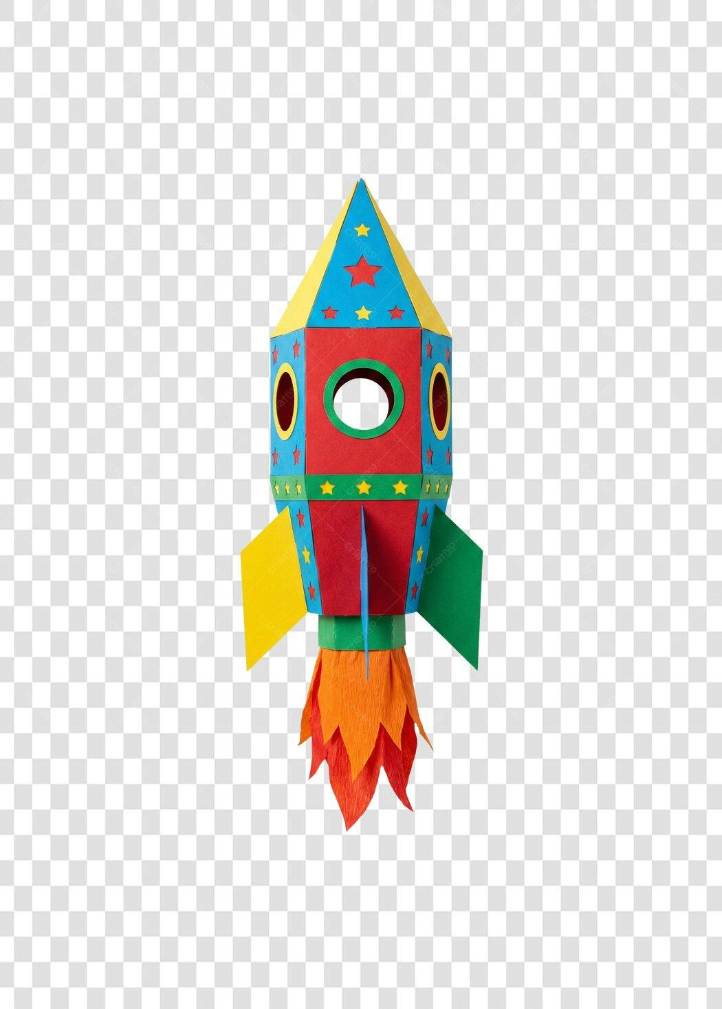 Elemento 3D Foguete Brinquedo Colorido PNG Fundo Transparente