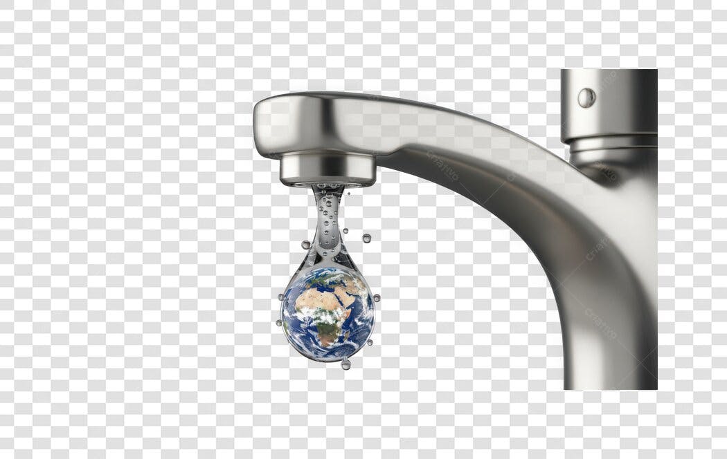 Elemento 3D Gota Água Planeta Terra Torneira PNG Fundo Transparente