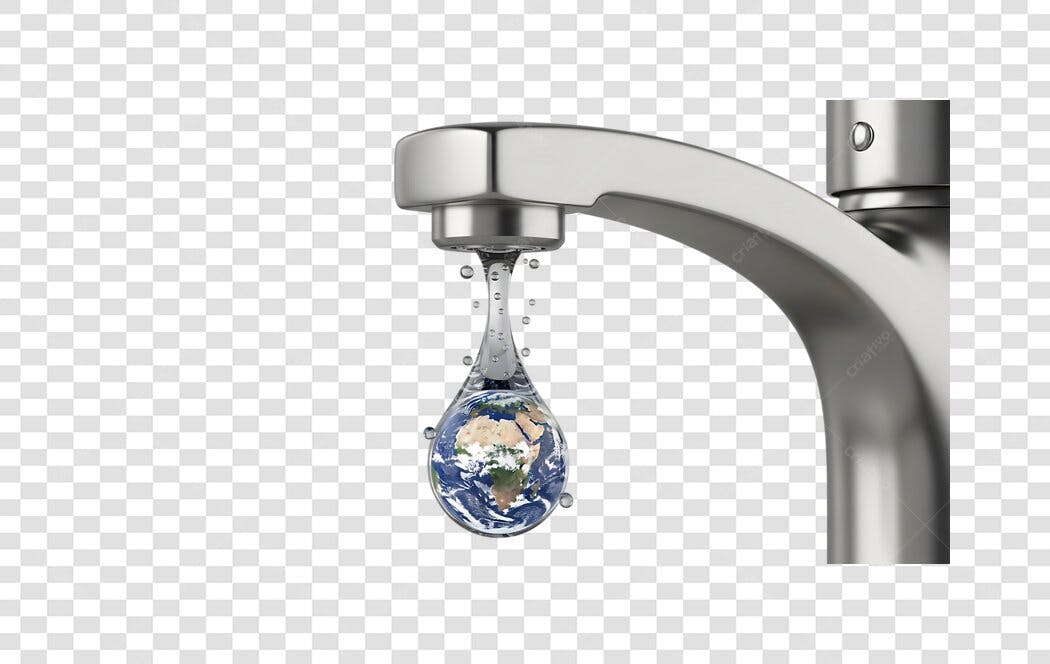 Elemento 3D Gota D'água Planeta Terra Torneira PNG Fundo Transparente
