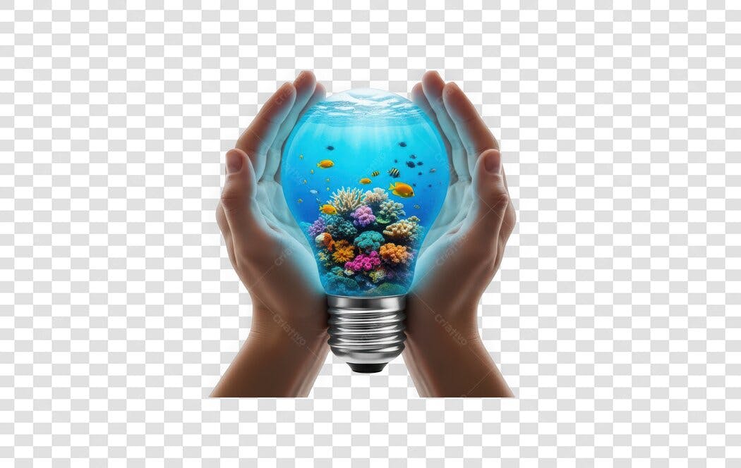 Elemento 3D Lâmpada Oceano Mãos Sustentabilidade PNG Fundo Transparente