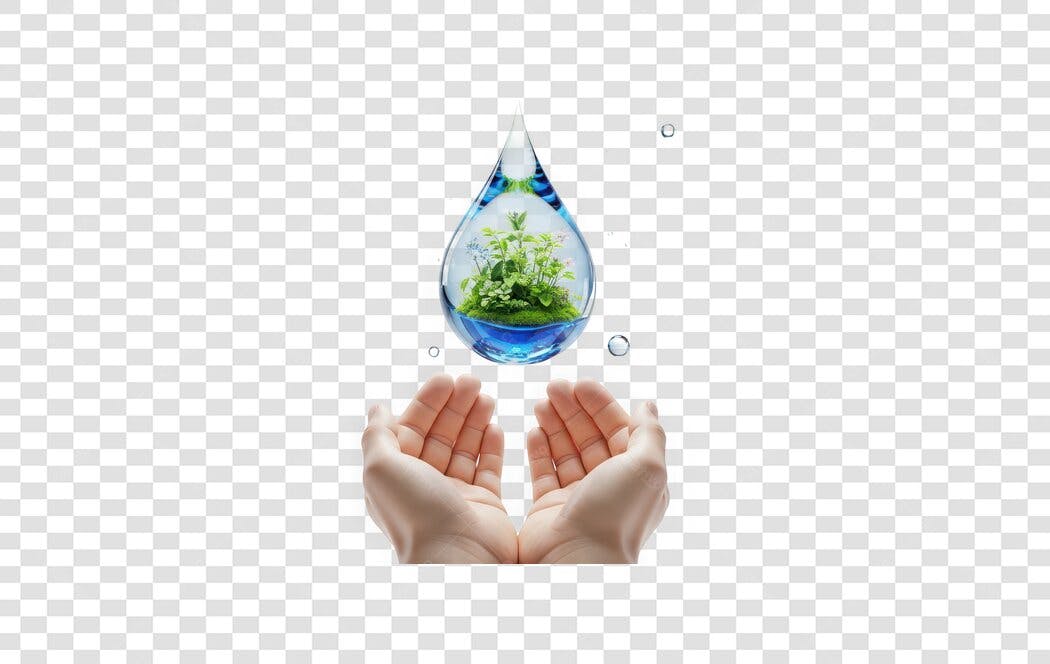 Elemento 3D Mãos Gota D'água Natureza PNG Fundo Transparente