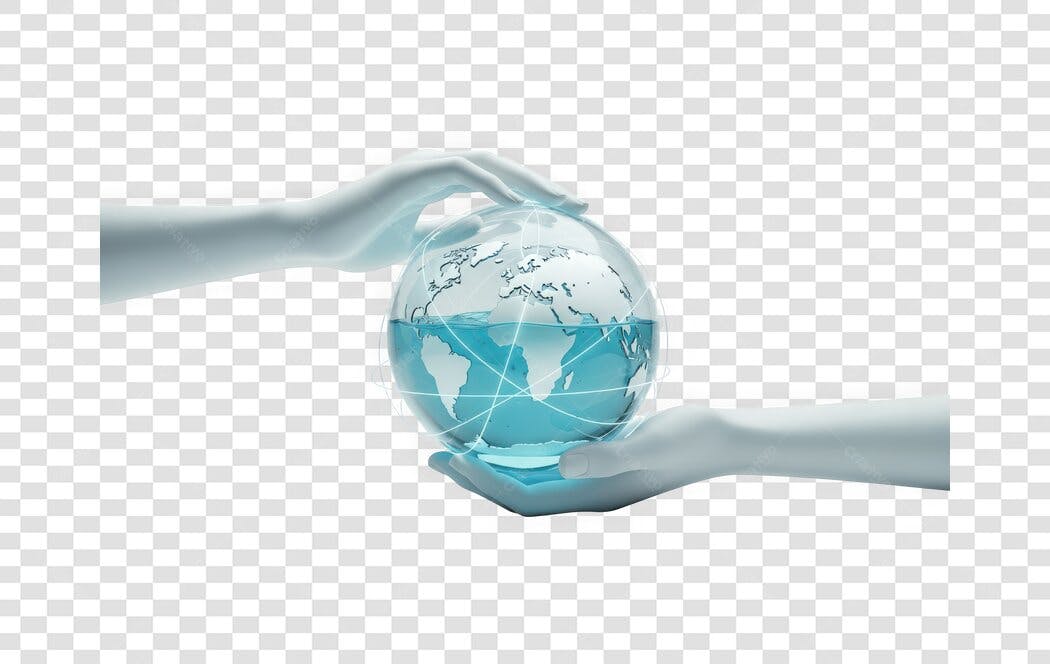 Elemento 3D Mãos Segurando Globo Terrestre Água PNG Fundo Transparente